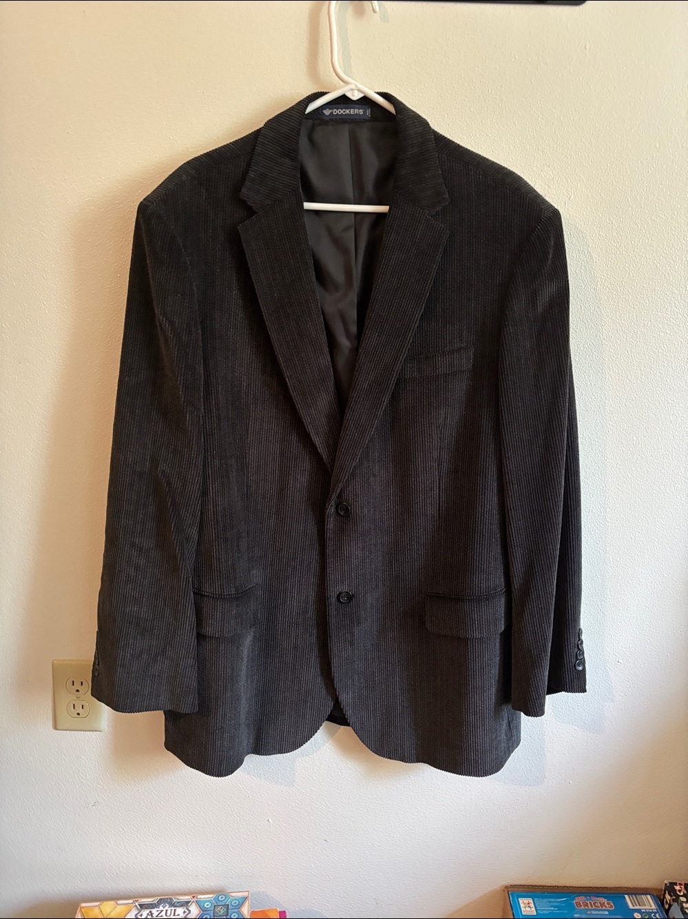 Classic Dockers 46L Herringbone Textured Corduroy Dark  Gray Blazer Sport Coat
